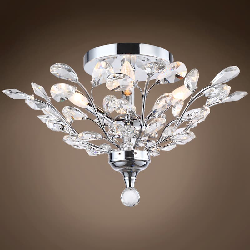 Chrome Clear Crystal 20" Tree Branch Flush Ceiling Chandelier 4 Lights - 20" Wide