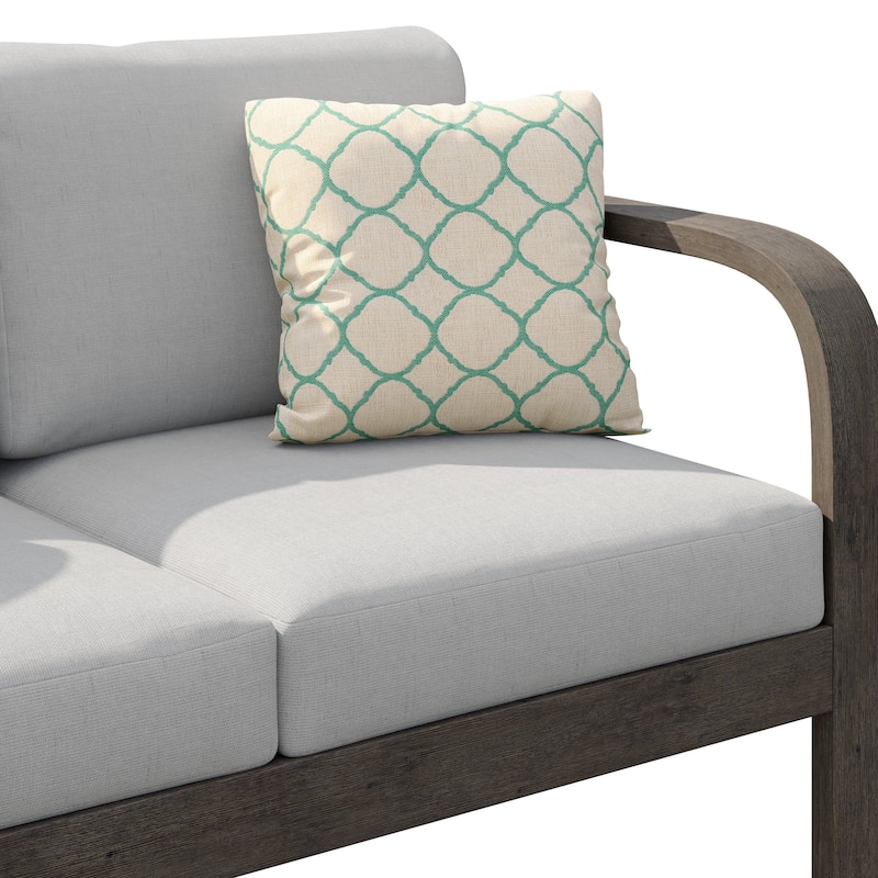 Corvus Annette Outdoor Acacia Wood Loveseat with Sunbrella Pillows