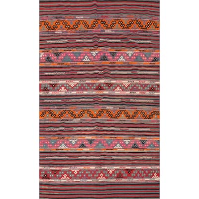 Hand Woven Oriental 100% Wool Carpet Southwestern Tribal Multi-Colored Kilim Area Rug - 9' 3'' X 5' 10''
