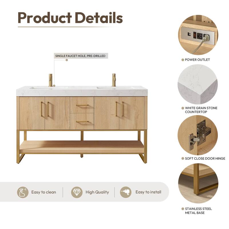 Kolkata Bathroom Vanity in Weathered Oak without Mirror