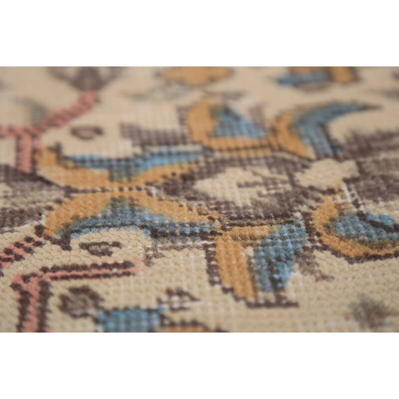 Geometric Tabriz Persian Rug Handmade Beige Oriental Wool Carpet - 8'4"x 11'0"