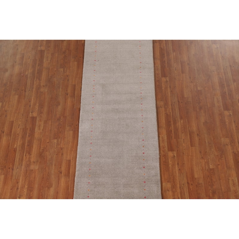 Tribal Gabbeh Beige Runner Rug Handmade Wool Carpet - 2'10"x 9'8"