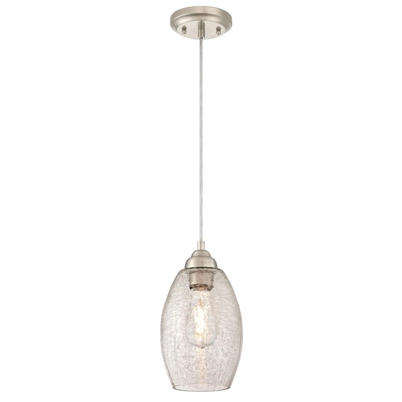 Westinghouse Lighting Carsley One-Light Indoor Mini Pendant, Brushed Nickel Finish with Clear Crackle Glass - 1-Light