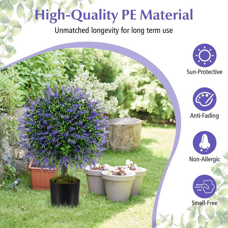 Gymax Set of 2 Artificial Lavender Topiary Ball Trees 23'' Faux