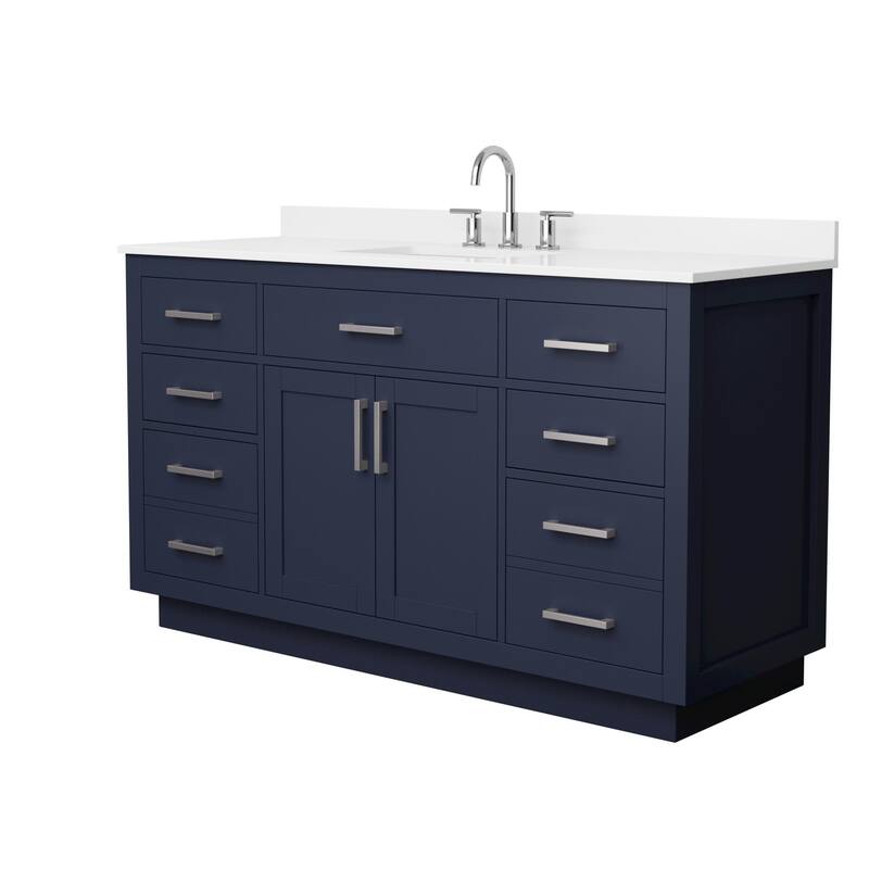 Wyndham Collection WCG262660S-QTZ-US3MXX Beckett TK 60" Free Standing - Dark Blue / White Quartz Top / Brushed Nickel