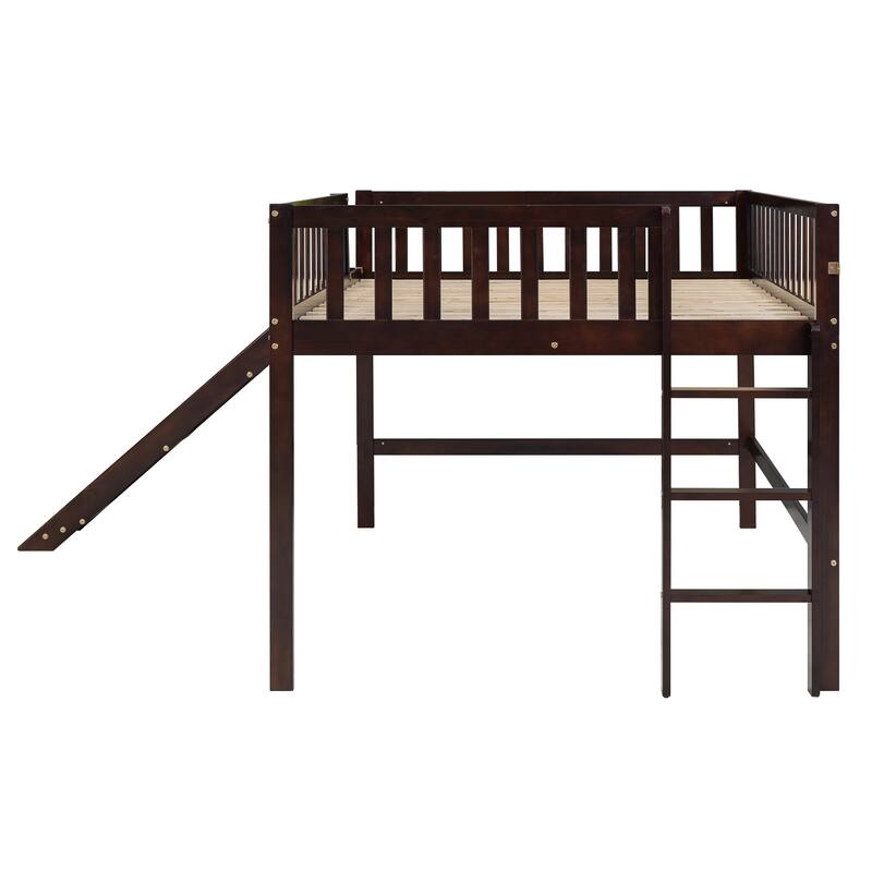 Low Loft Bed Toddler Bed Kids Bed with Slide and Ladder