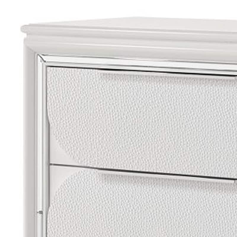 Rara 64 Inch Wide Dresser, 6 Drawers, Mirror Trim, Acrylic Legs, White