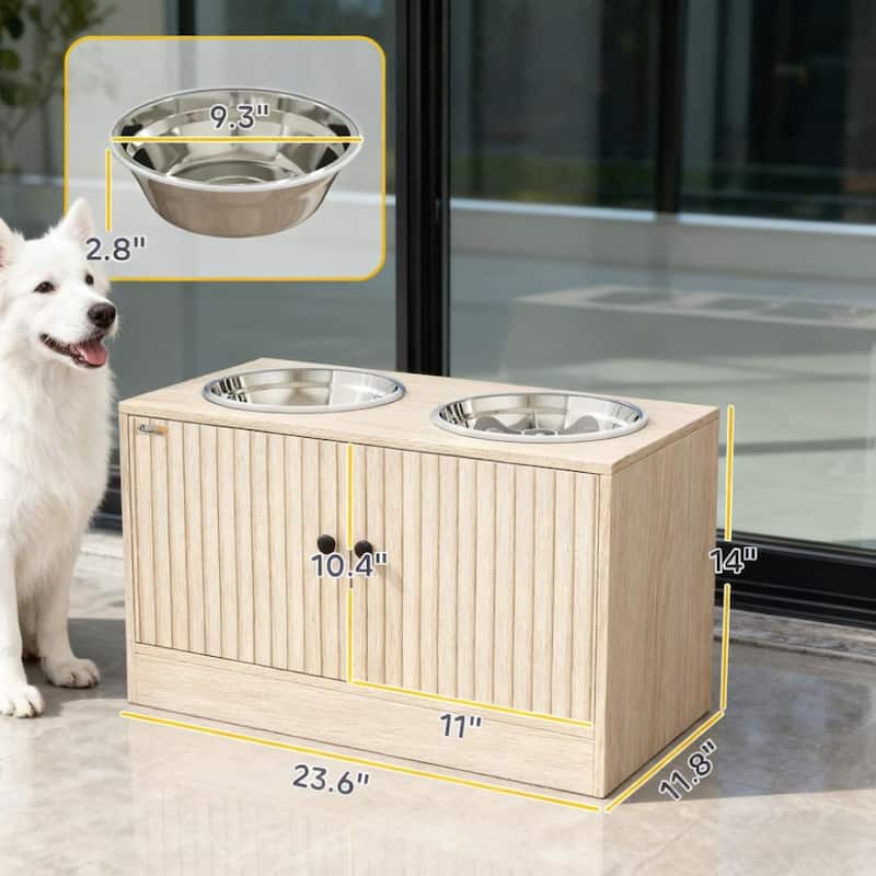Elevated Dog Bowls with Storage Cabinet