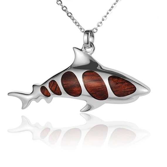 Shark Necklace Koa Wood Sterling Silver Pendant 18" Chain
