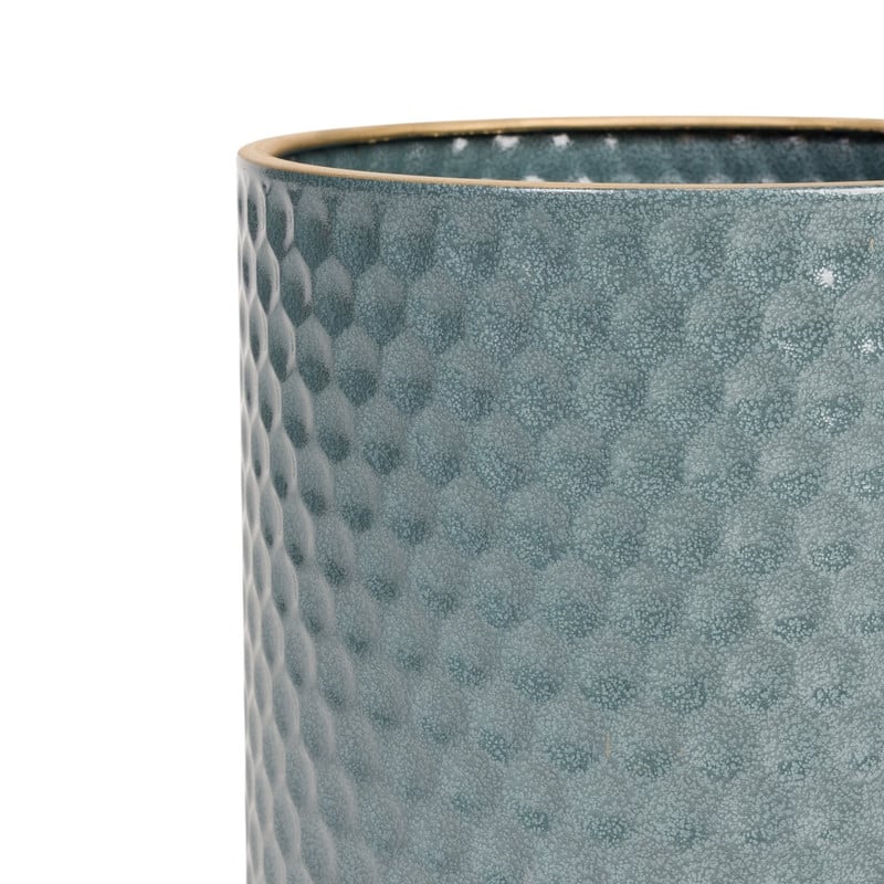 Rhys Blue-Green Indoor Metal Pot Planter With Peg Leg Base Set - 8.75"H x 8"W x 8"D