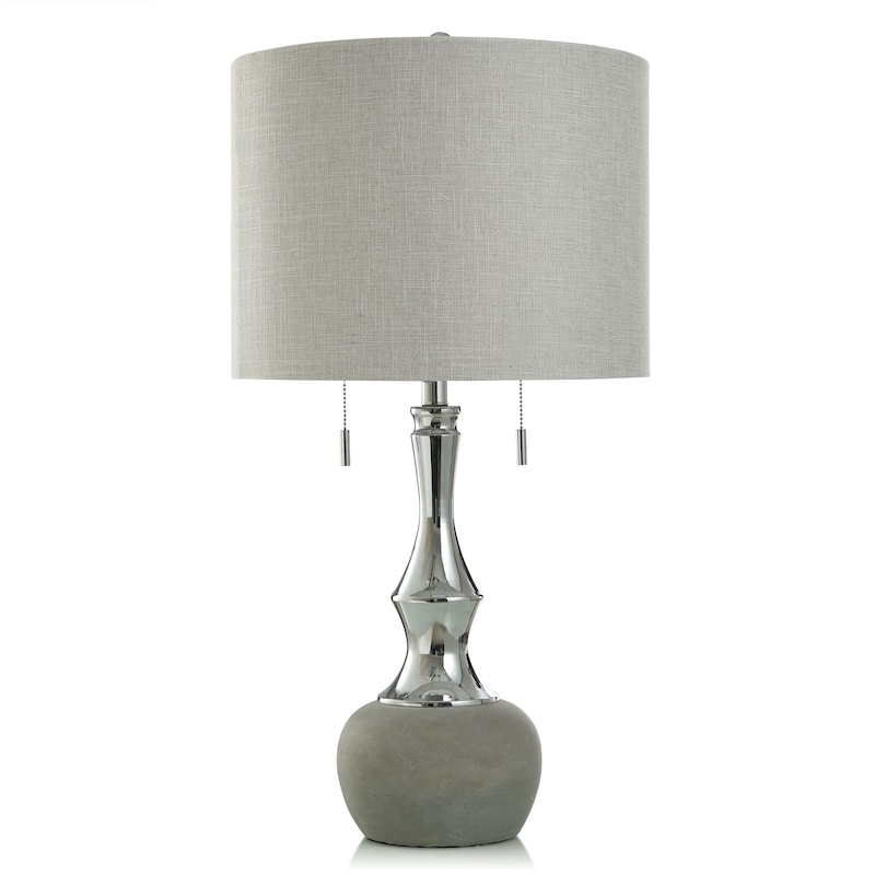Matte Grey and Polished Nickel Table Lamp - Double Pull Chain - Grey Shade - Matte Grey, Polished Nickel