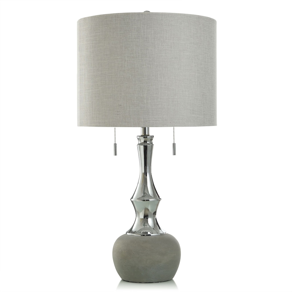 Matte Grey and Polished Nickel Table Lamp - Double Pull Chain - Grey Shade