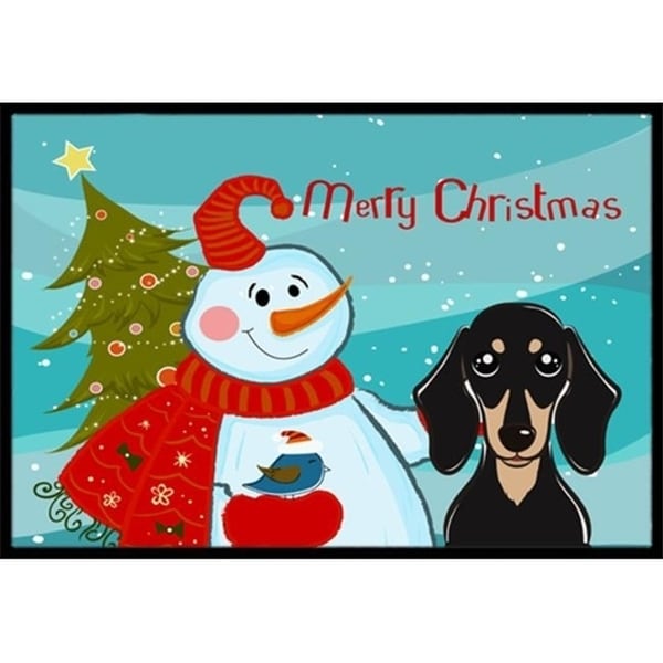 Carolines Treasures BB1835MAT Snowman With Smooth Black And Tan Dachshund Indoor & Outdoor Mat 18 x 27 in.
