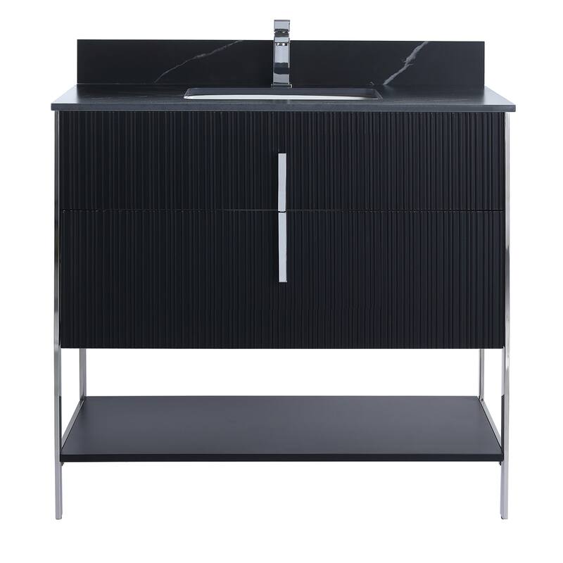 Fine Fixtures Serenity Modern Bathroom Vanity with Black Sintered Stone Top