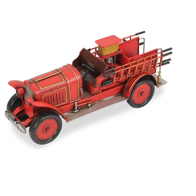 15" Red and Black 1923 Fire Truck Antique Style Handmade Metal Table Figure