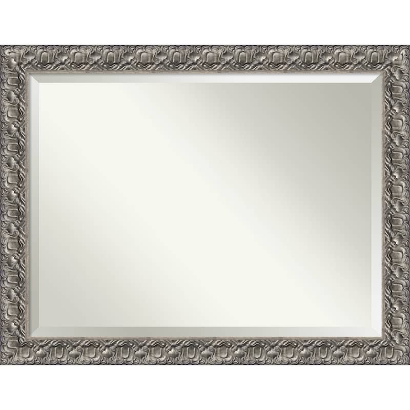 Beveled Wood Bathroom Wall Mirror - Silver Luxor Frame - Outer Size: 46 x 36 in