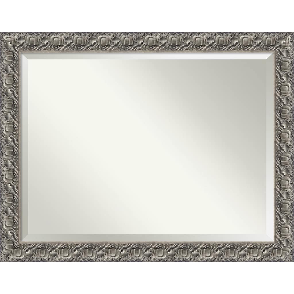 Beveled Wood Bathroom Wall Mirror - Silver Luxor Frame - Outer Size: 46 x 36 in