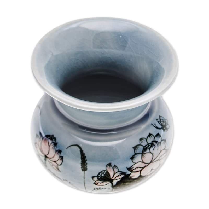 Novica Handmade Luxuriant Lotus Celadon Ceramic Vase