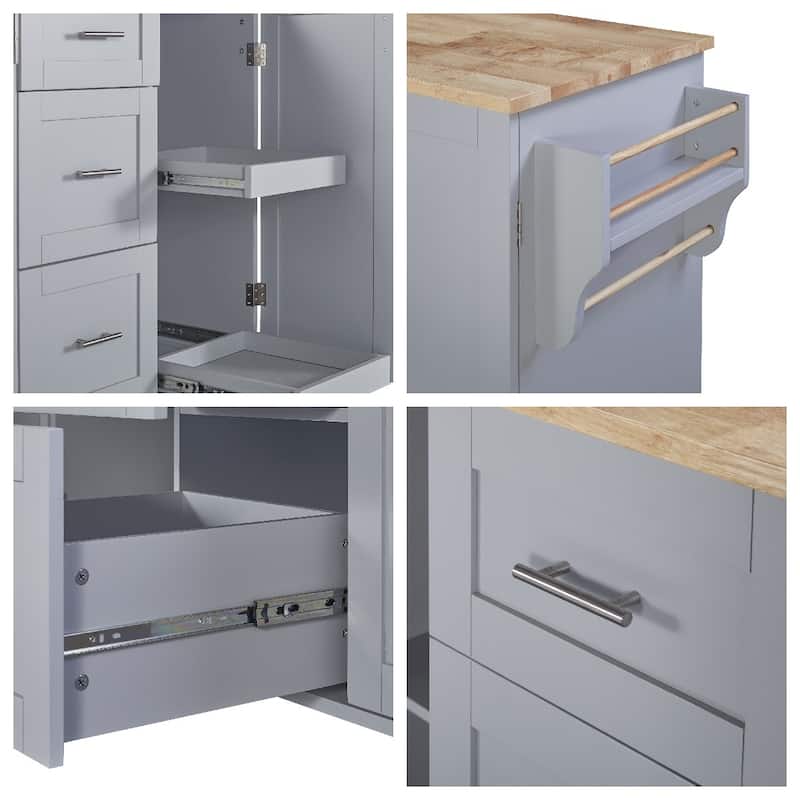 Rolling Kitchen Island with Storage,Kitchen Cart with Rubber Wood Top