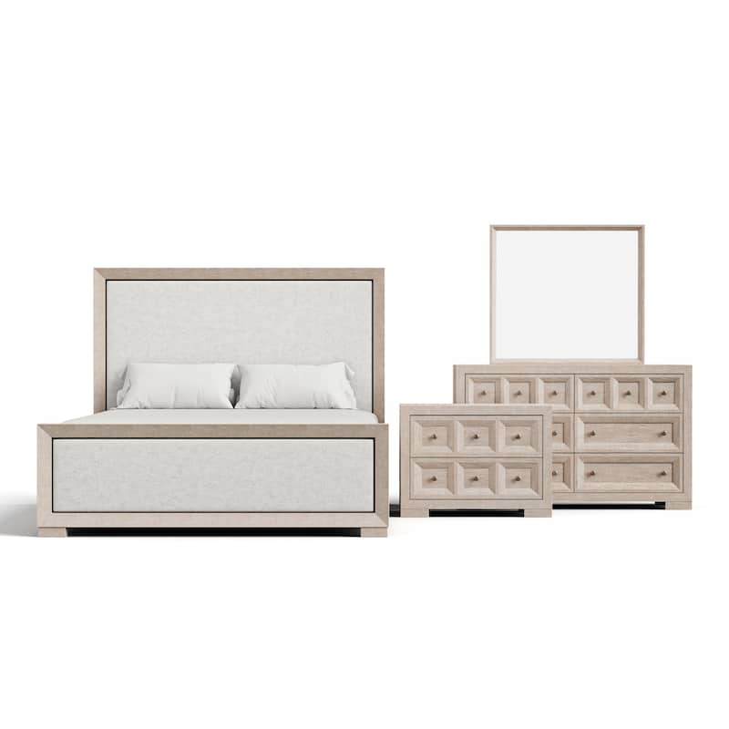 Furniture of America Durem II Modern 4-Piece Solid Wood Panel Bedroom Set with Oversized Nightstand and Dresser/Mirror