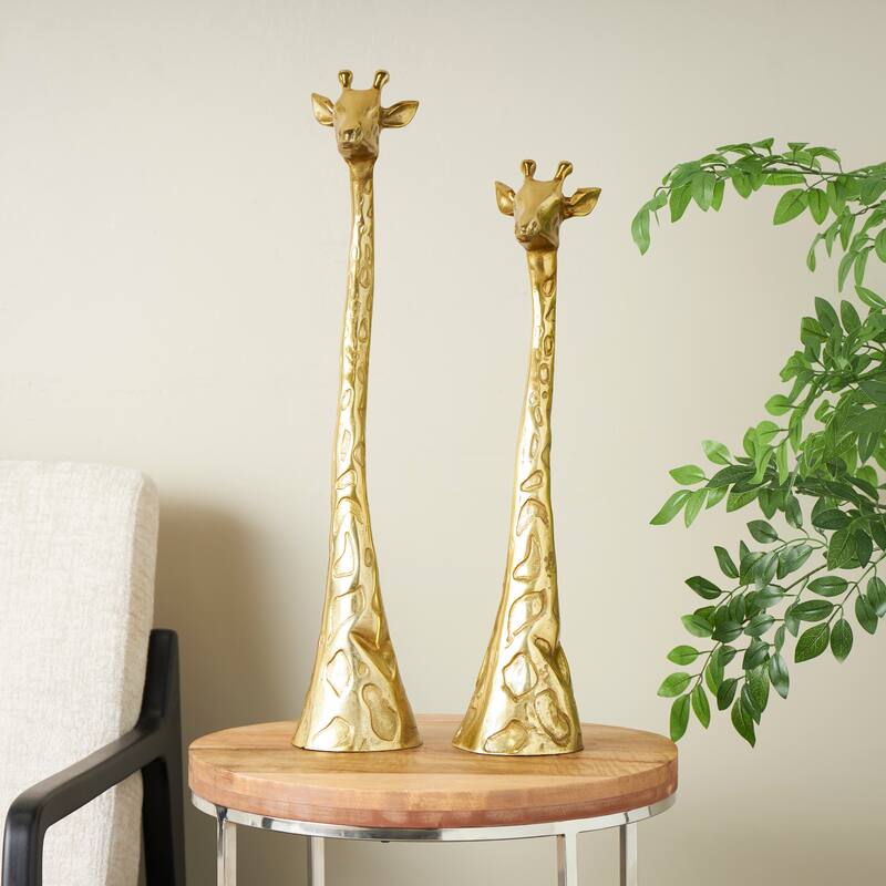 Gold Aluminum Metal Giraffe Decorative Sculpture (Set of 2) - Gold