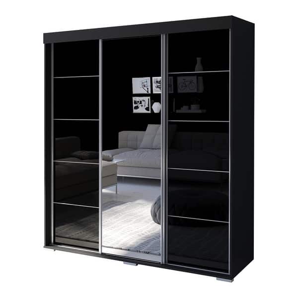 slide 1 of 11, Aria Modern 3-door Wardrobe Armoire with Mirror Black