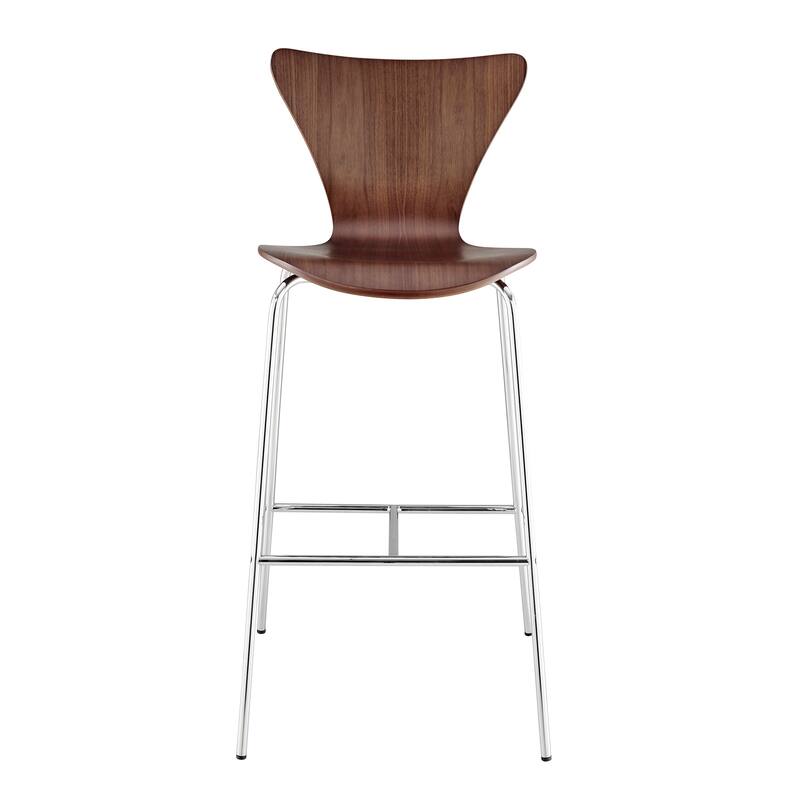 Tendy Bar Stool in American Walnut with Chrome Legs - Set of 4 - Brown