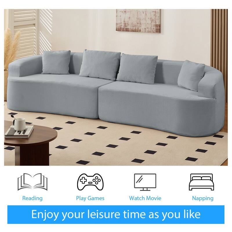 Mixoy 112" Curved Modular Sectional Sofa in Chenille Fabric Modern Minimalist Design Compressed No Assembly Required