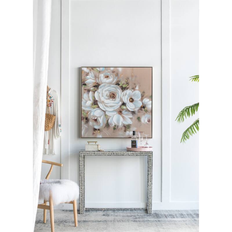 Modern Square Framed Framed Wall Decor Flower Canvas Print with Canvas, for Living Room Kitchen Foyer Office