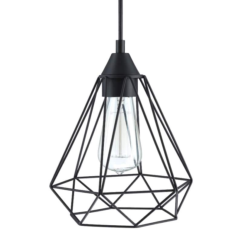 1-light pendant with black finish and steel cage shade