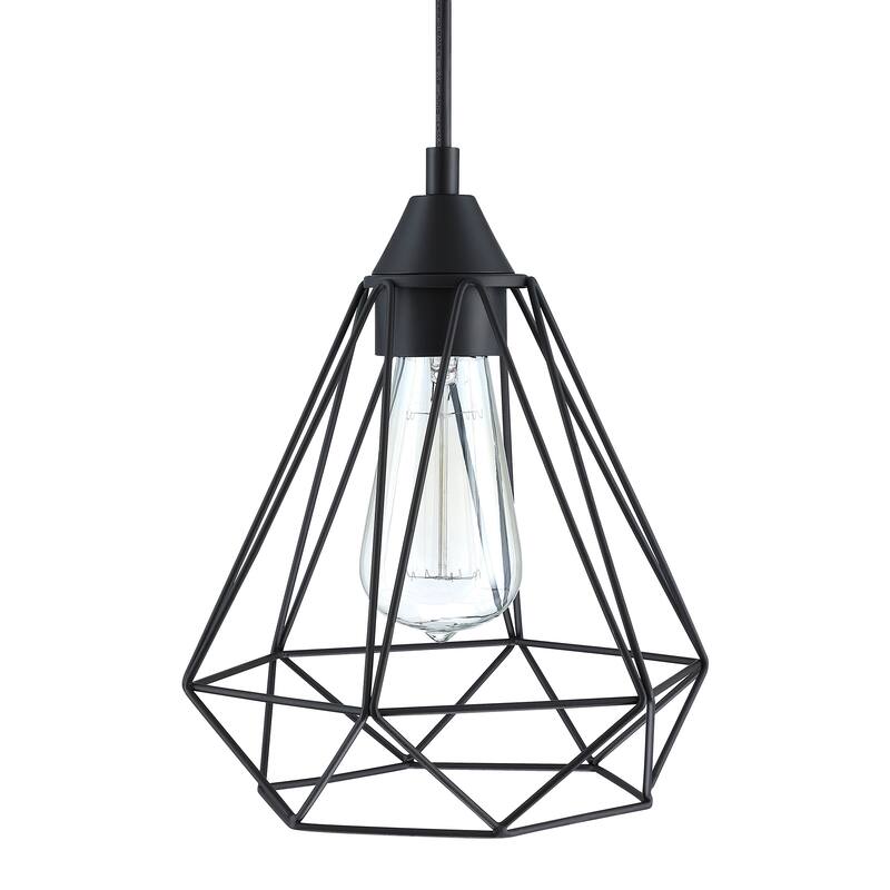 1-light pendant with black finish and steel cage shade