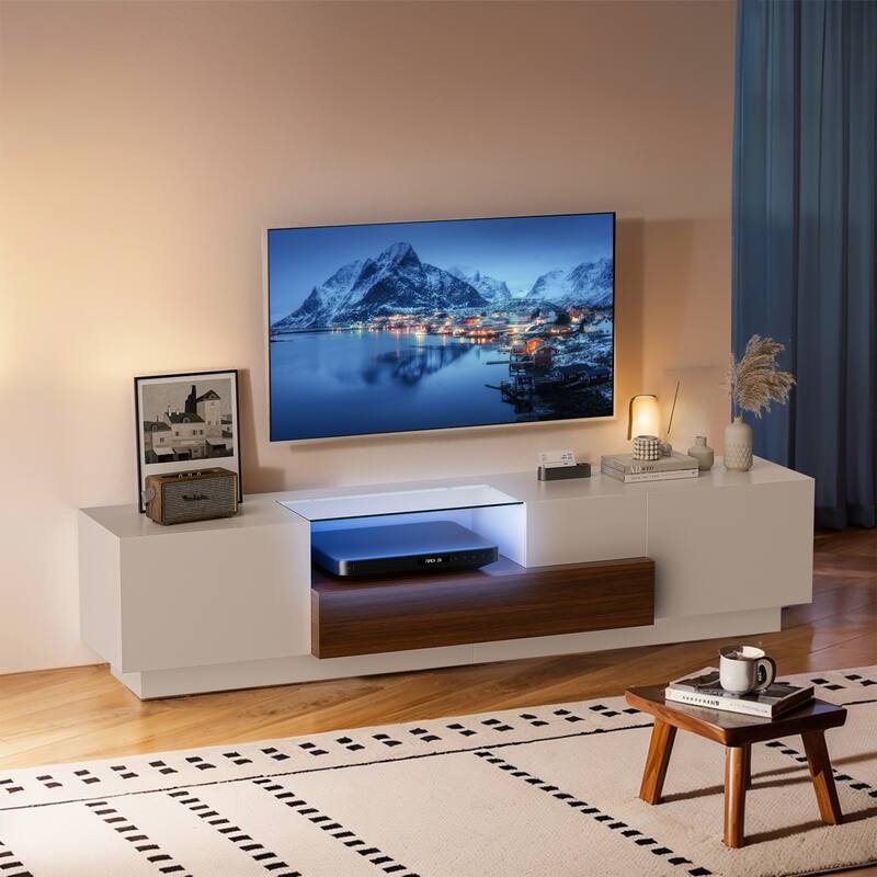 Pocassy 55-75 inch TV Stand Modern LED TV Stand - White