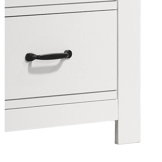 White 2-Drawer Nightstand with Black Handles and Lamination Finish