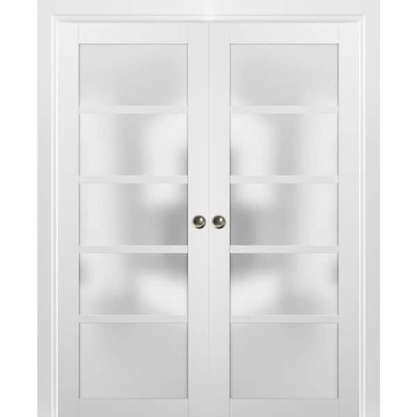 French Double Pocket Doors Frames / Quadro 4002 White Silk Frosted ...