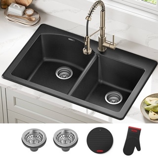 KRAUS Forteza Granite 33 inch 60/40 Undermount Drop-in Kitchen Sink