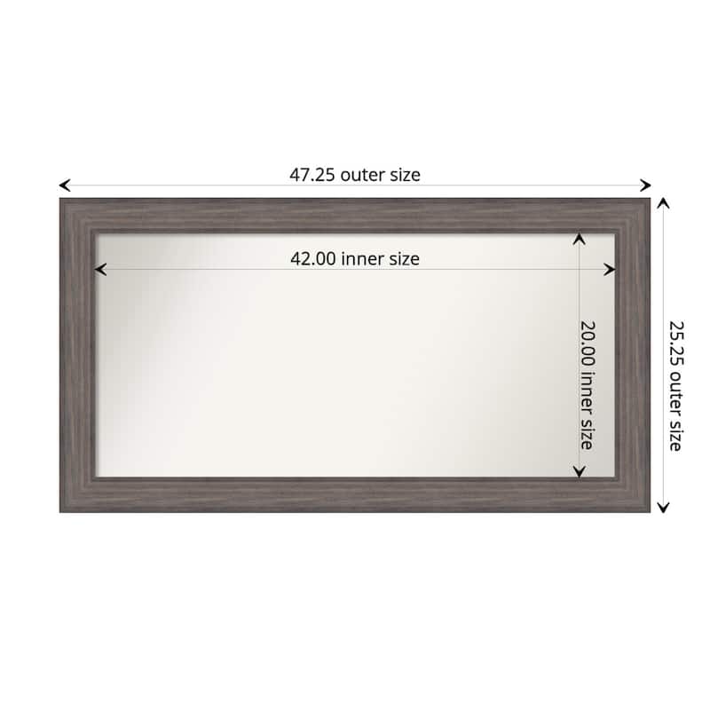 Country Barnwood Framed Non-Beveled Custom Wall Mirror, Bathroom Vanity Mirror - Outer Size: 47.25 x 25.25