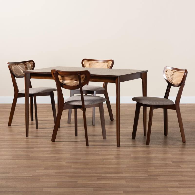 Dannell Mid-Century Modern Fabric and Wood Dining Set