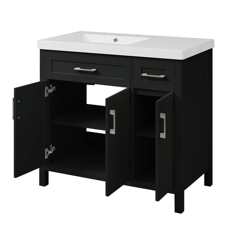 36" Bathroom Vanity Cabinet with Resin Integrated Sink - 2 Drawers, 3 Doors