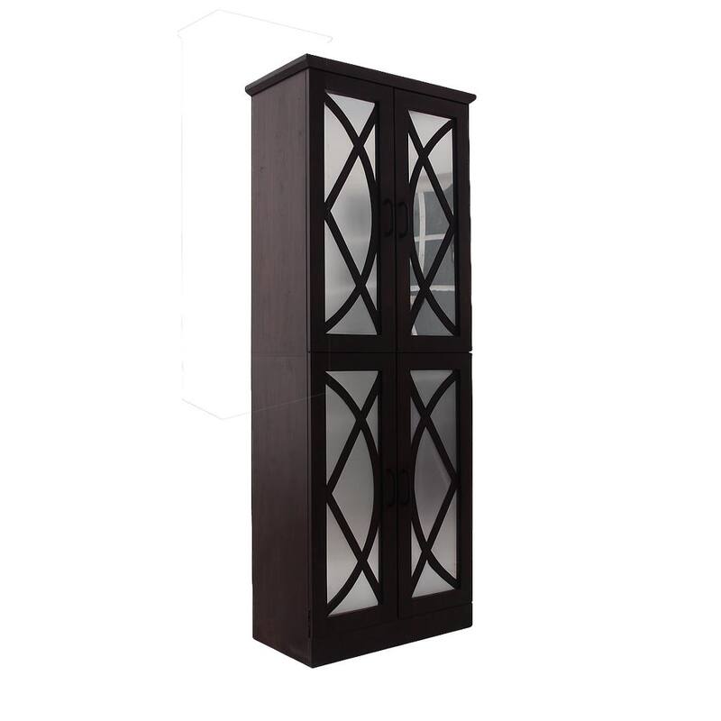The cabinet has four doors, each adorned with a distinctive crisscross geometric overlay that adds a touch of sophistication