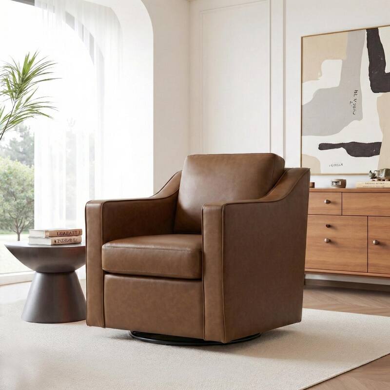 30'' W Vegan Leather/ Chenille Swivel Accent Chair