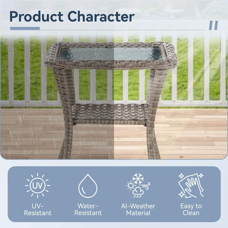Outdoor Coffee Table/ Side Table with UV-Resistant PE Wicker