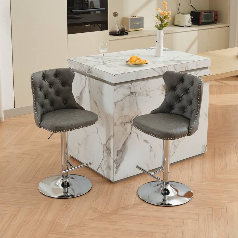 Swivel Foam Barstools Adjusatble Seat Set of 2