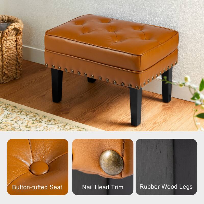 Glitzhome 22"W Mid-century PU Leather Tufted Ottoman Foot Stool