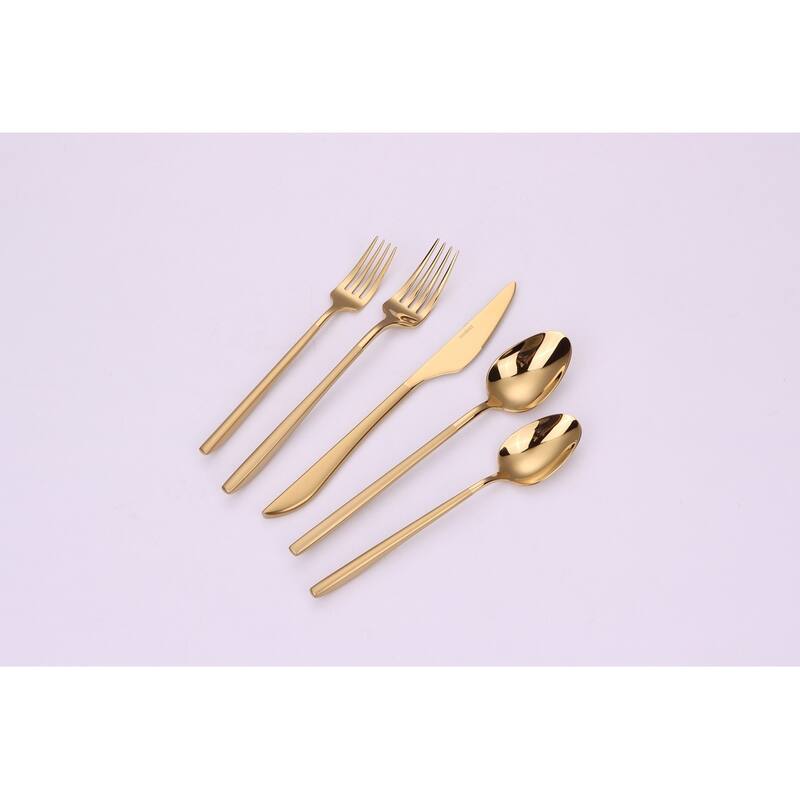 20 Pc Flatware Set Gold With Matte Handles - Service For 4 - Service for 4