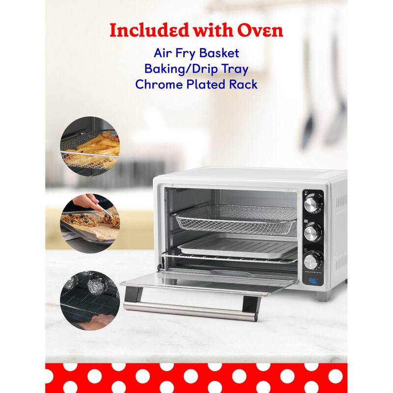 Betty Crocker Air Fryer Convection Toaster Oven, Multifunction 6-Slice Toaster and Air Fryer Oven, White