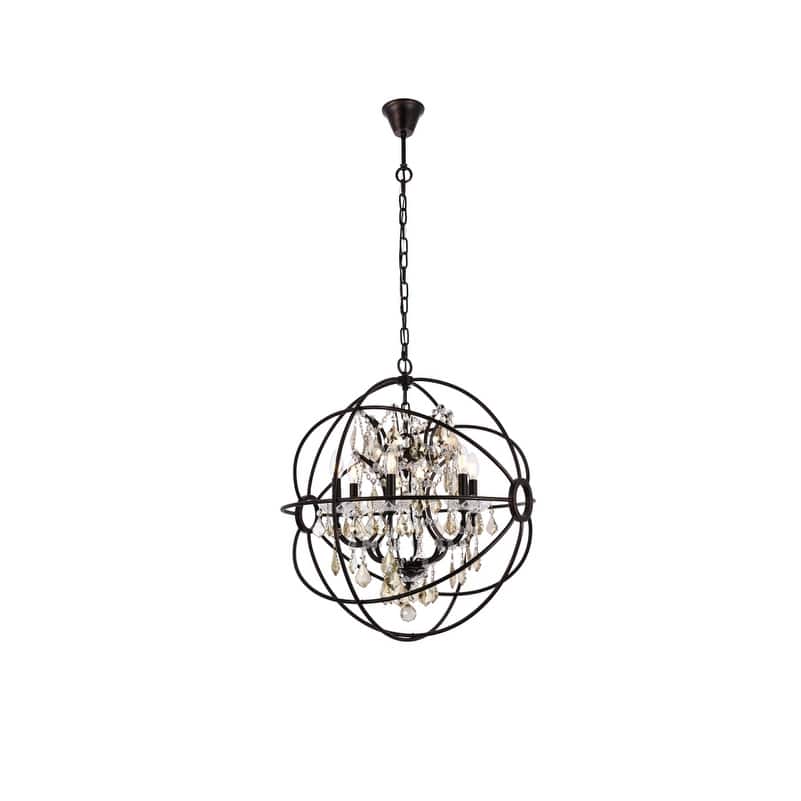 Royce Edge 6 light Dark Bronze Chandelier - dark bronze royal cut golden teak (smoky) crystals