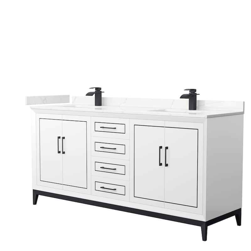 Marlena 72-inch Double Vanity, Quartz Top - White, Black Trim, Giotto Quartz Top