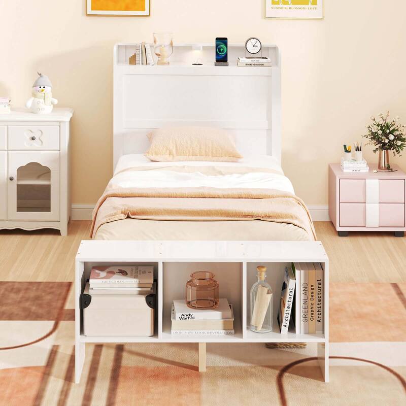 Costway Twin/Full Size Bed Frame with Storage Headboard & Footboard