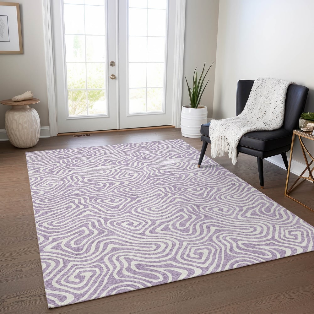 Machine Washable Indoor/ Outdoor Modern Trance Chantille Rug