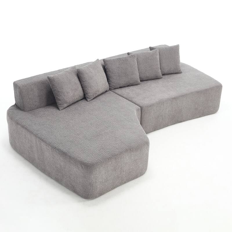 Irregular L-Shaped Modular Sectional Sofa with Chaise Lounge, Comfy Corduroy Deep Seat Cloud Couch, 3 Seat Sofa with 5 Pillows